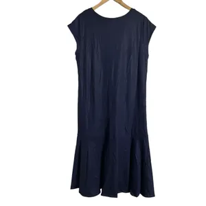 Maeve Anthropologie Ismene Navy Blue Metallic Cap Sleeve Drop Waist Midi Dress L thumbnail 6