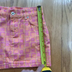 The Ragged Priest Doll Denim Mini Skirt Size 24 Pink‎ Orange Square Print Y2K thumbnail 6
