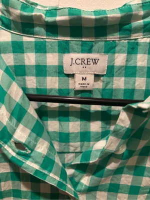 J. Crew Green & White Gingham Button-Down Cotton Shirt Sz M thumbnail 4
