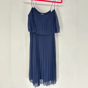 NWT Asos Lined Pleated Chiffon Dress, Navy Blue thumbnail 7