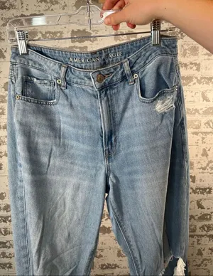 American Eagle | women mom jean distressed denim thumbnail 1