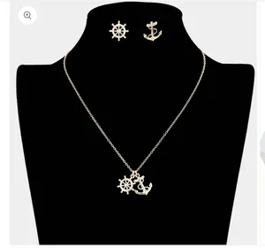 Metal Ship Wheel Anchor Pendant Necklace & Earrings thumbnail 2