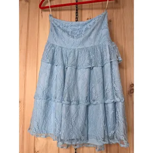 NWT Lulus Sweet Perception Light Blue Lace Strapless Tiered Mini Dress Party XL thumbnail 7