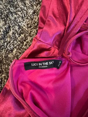 Lucy in the Sky Satin Ruffle Bodycon Dress in Magenta thumbnail 5