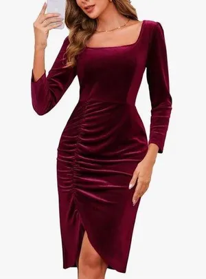 NEW Velvet Cocktail Formal Midi Long Sleeve Winter Dress S thumbnail 1