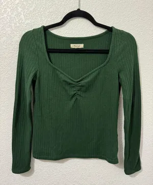Madewell Green Ribbed Sweetheart Top thumbnail 1