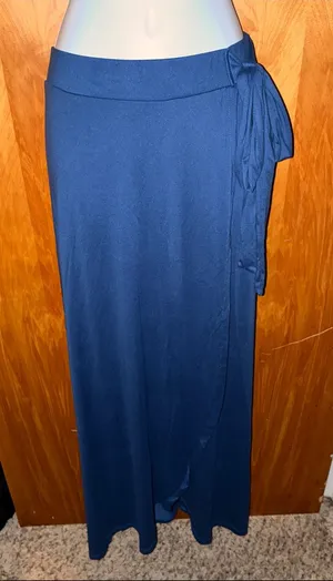 Doublju Bright Blue Wrap-Style Maxi Skirt with Side Tie - Size XL thumbnail 1
