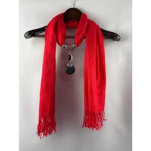 Women’s Pashmina O/S Bright Red Scarf w/ Bead Detail thumbnail 2