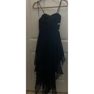 Deb Y2K Fairy Grunge Whimsigoth Asymmetrical Hi‎ Low Black Midi Dress Sparkle S thumbnail 7