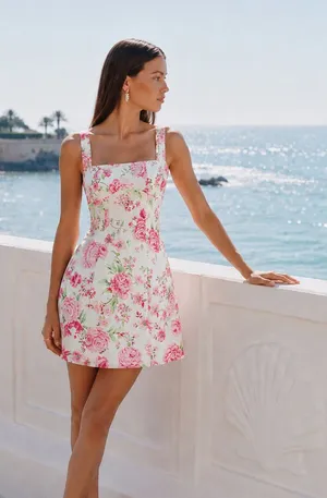 CoMMENSE Square Neck Rose Print Slip Mini Dress Size Large thumbnail 1