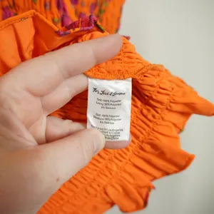 For Love & Lemons Orange Floral Smocked Mini Dress Long Puff Sleeve Sweetheart thumbnail 8