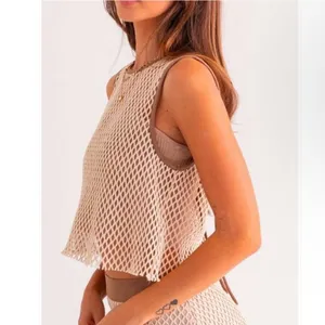 HUNTER & BROWN Leann Crochet Mesh Skirt & Crop Top Set Chic Beige SIZE XS NWT thumbnail 3