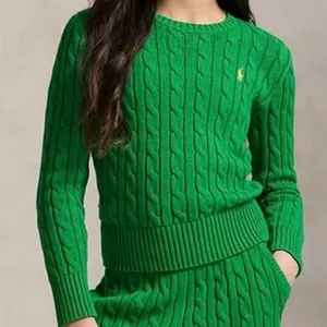 POLO RALPH LAUREN Women's S Crew Neck Cable Knit Cotton Sweater Lime Green Flaw thumbnail 15