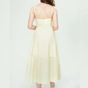 New Cider Pale Yellow Spaghetti Strap Midaxi Dress Size Large thumbnail 6