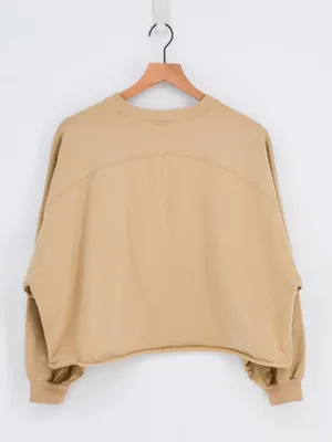 Lululemon Cropped Crewneck Sweatshirt Balloon Sleeve Tan XS/S thumbnail 3