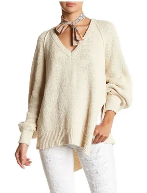 Free People Cream V-Neck Sweater thumbnail 1