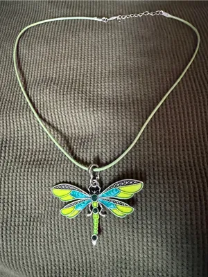 Green and Blue Dragonfly Pendant Necklace - Women's Fashion Jewelry thumbnail 3