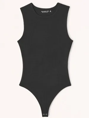 Abercrombie & Fitch Classic Black thong Bodysuit tank ribbed soft A&F collection thumbnail 1