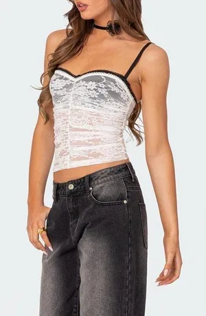 Edikted Eleanor Bra Detail Sheer Lace Top thumbnail 2