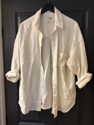 Abercrombie Linen Oversized Button Down Shirt L thumbnail 4