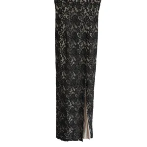 Vintage Y2K 90s Prom Black Maxi Dress Floral Beaded Lace Formal Column Gown thumbnail 3