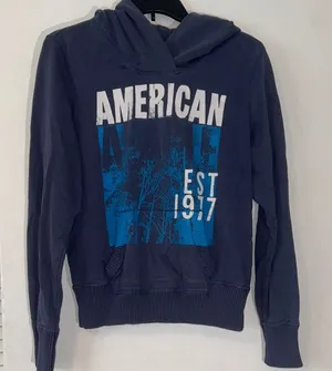 Vintage American Eagle Outfitters Navy Graphic Hoodie‎ L thumbnail 1