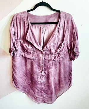 Free People Button Down Shirt Top Distressed Oversized‎ Boho Bohemian Small thumbnail 1