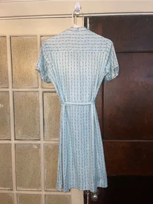 Vintage Lorac Original Dress Light Blue Striped Tie-Waist Midi Dress - Sz Medium thumbnail 2