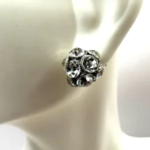 Rhinestone disco ball post earrings Silver thumbnail 1