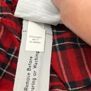 Madewell Red Black Small‎ Tartan Plaid Tiered Button Back Bell Fluted Sleeve Top thumbnail 6