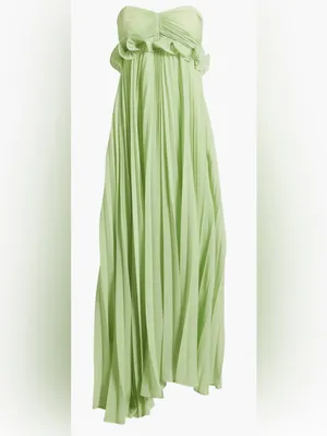 NEW DELFI COLLECTIVE Diana Pleaded Strapless Chiffon Lime Green Dress sz M thumbnail 2