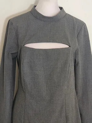Zara Gray and Black Houndstooth Mini Dress with Cutout Size Large thumbnail 3
