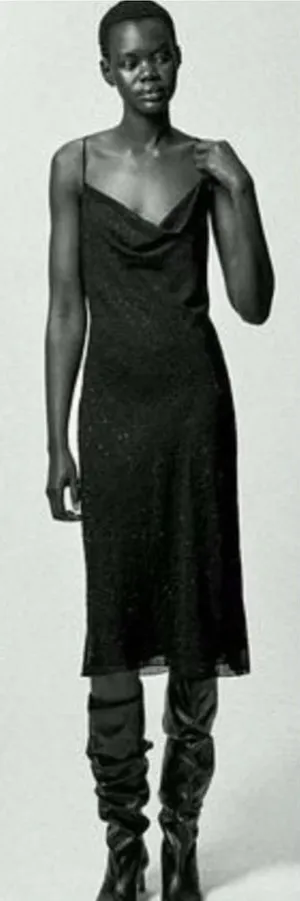 Zara Black Cowl-Neck Slip Midi Dress thumbnail 1
