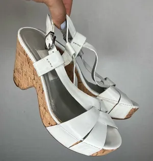 JILDOR | Size 6.5 Strappy White‎ and Brown Cork Wedge Heels thumbnail 1