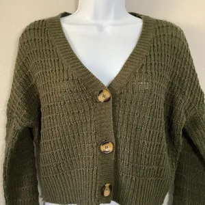 Mossy Green Cottagecore Goblincore Forest‎ Fairy Button Up Knitted Cardigan XS thumbnail 2