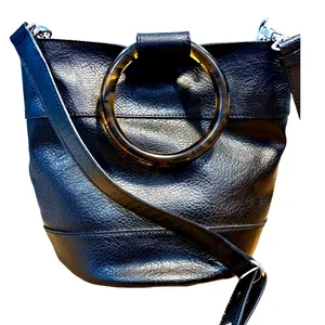 Y2K Abercrombie Black Faux Leather Crossbody Bucket Bag Tortoise Handle Retro thumbnail 2