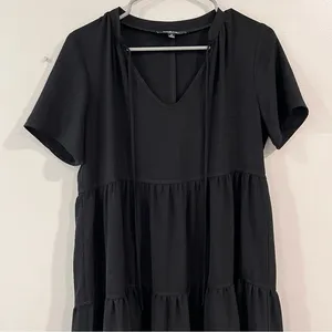Lulus Lovely to Meet You Black Short Sleeve Tiered Midi Dress‎ SMALL thumbnail 6