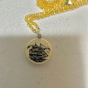 Sailing ships small circle pendant necklace thumbnail 4