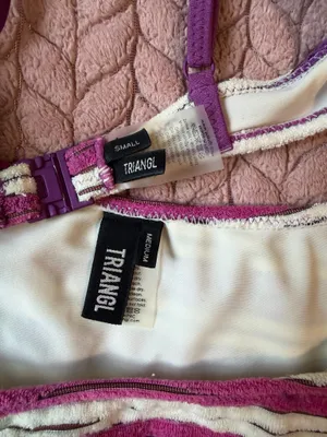 Triangl Purple and White Striped Scoop Terry Bikini Set thumbnail 3