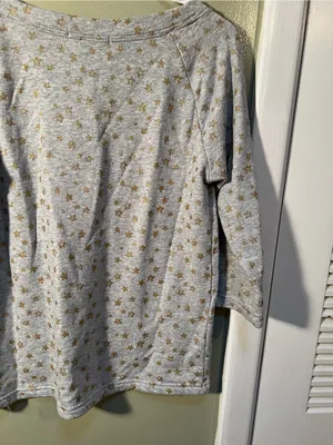 Gap Women’s Sz Medium Sweatshirt 3/4 Sleeve Heather Gray Gold Glitter Star Print thumbnail 8