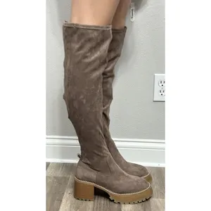 NEW Altar’d State Faux Suede Over The Knee Boots Taupe Chunky Lug Sole Size 8.5M thumbnail 2