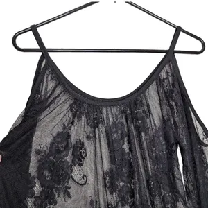 Black Floral Sheer Lace Mini Dress Coverup S Resort Witchy Whimsigoth Romantic‎ thumbnail 12
