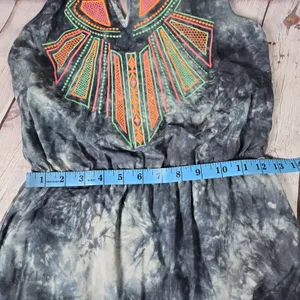 Flying Tomato Maxi Halter Dress Tie Dye‎ Boho Tribal Neon Embroidered Tassel Sm thumbnail 8