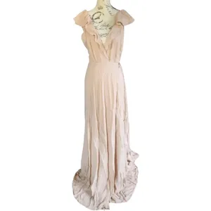 Reformation Peppermint Dress maxi gown Champagne‎ Blush Nude Ruffled Wrap Medium thumbnail 2