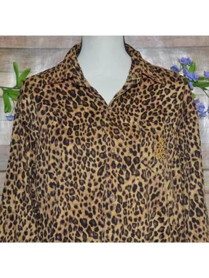 Lauren Ralph Lauren Leopard Print Night Sleep Shirt Size M Pajama 100% Cotton thumbnail 3