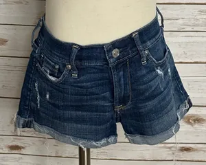 Abercrombie & Fitch medium wash distressed rolled cuff denim shorts Size 24 thumbnail 1