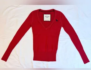 Vintage Y2K V-Neck Embroidered Moose Sweater - Red - M thumbnail 2
