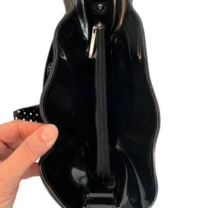 Beijo Black Vegan Patent Leather Paper Bag Handbag Polka Dot Scarf Twee Preppy thumbnail 8