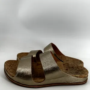 Kork Ease Tutsi Dual Band Slides Sandals Cork Italian Leather Metallic Gold 9 thumbnail 4