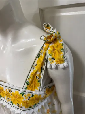 FARM Rio 100% Cotton Azaleia Yellow Floral Tie Straps Mini Dress Size Large thumbnail 6